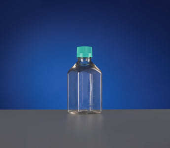 A square media bottle, commonly made of PETG. 