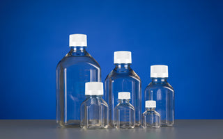 Square Media Bottles with White Caps