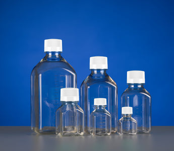 Square Media Bottles with White Caps