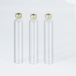 A close up of the 3mL insulin cartridges, no stopper inserted.