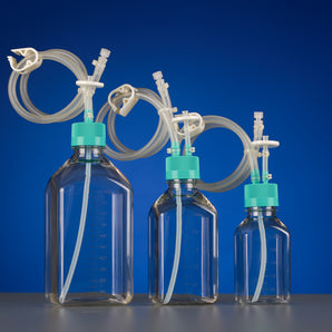 1L PETG Square Storage Bottle with 3-Port Transfer Cap with TPE Tube（60cm, 1/8" ID, 1/4" OD), Female Luer Connector with Male Sealing Plug, Vent Filter (0.22 µm, Membrane Area 4.5cm²), Sterile, 1/pk, 10/cs - C511AB-AGB060A