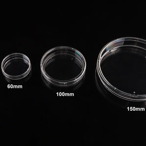 A group of tissue culture treated cell culture dishes from Nest Scientific. 35mm, 60mm, 100mm, and 150mm diameter. 